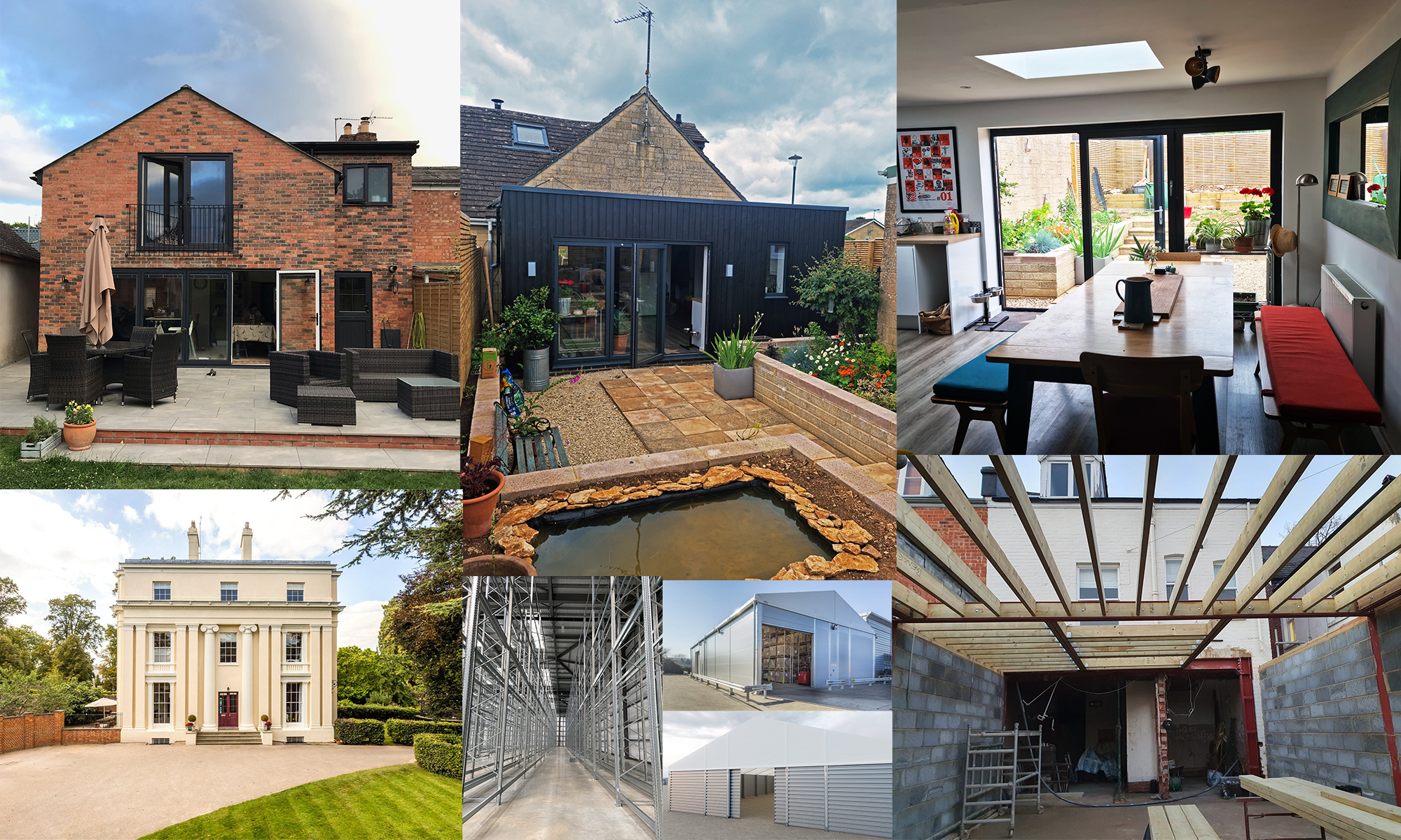 Image of the architect's portfolio showcasing their extension projects. The projects include single and two-story extensions to residential properties, each designed to seamlessly integrate with the existing structure while adding new living spaces. The extensions are built using a variety of materials, such as timber, brick, and glass, and feature unique architectural elements, such as skylights, bi-folding doors, and outdoor living areas. The image is a collection of several photos, each showcasing a different extension project, with the colors and textures of the materials used adding visual interest and depth to the display.
